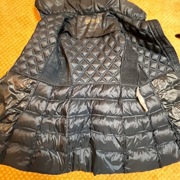 Michael Kors Jacket Women's L Navy Packable Down Fill Hooded Puffer Coat Long - Picture 12 of 16